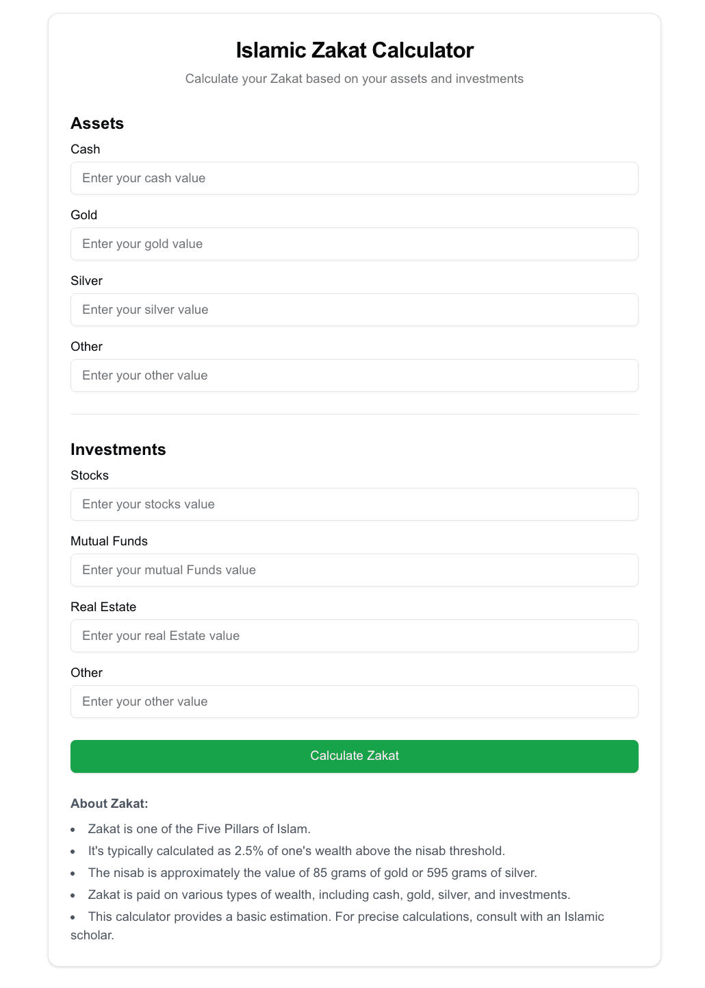 Islamic Zakat Calculator